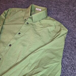 Express 1MX Fitted Mens Lime Green Button Up Shirt Medium 15-15.5 Long Sleeve